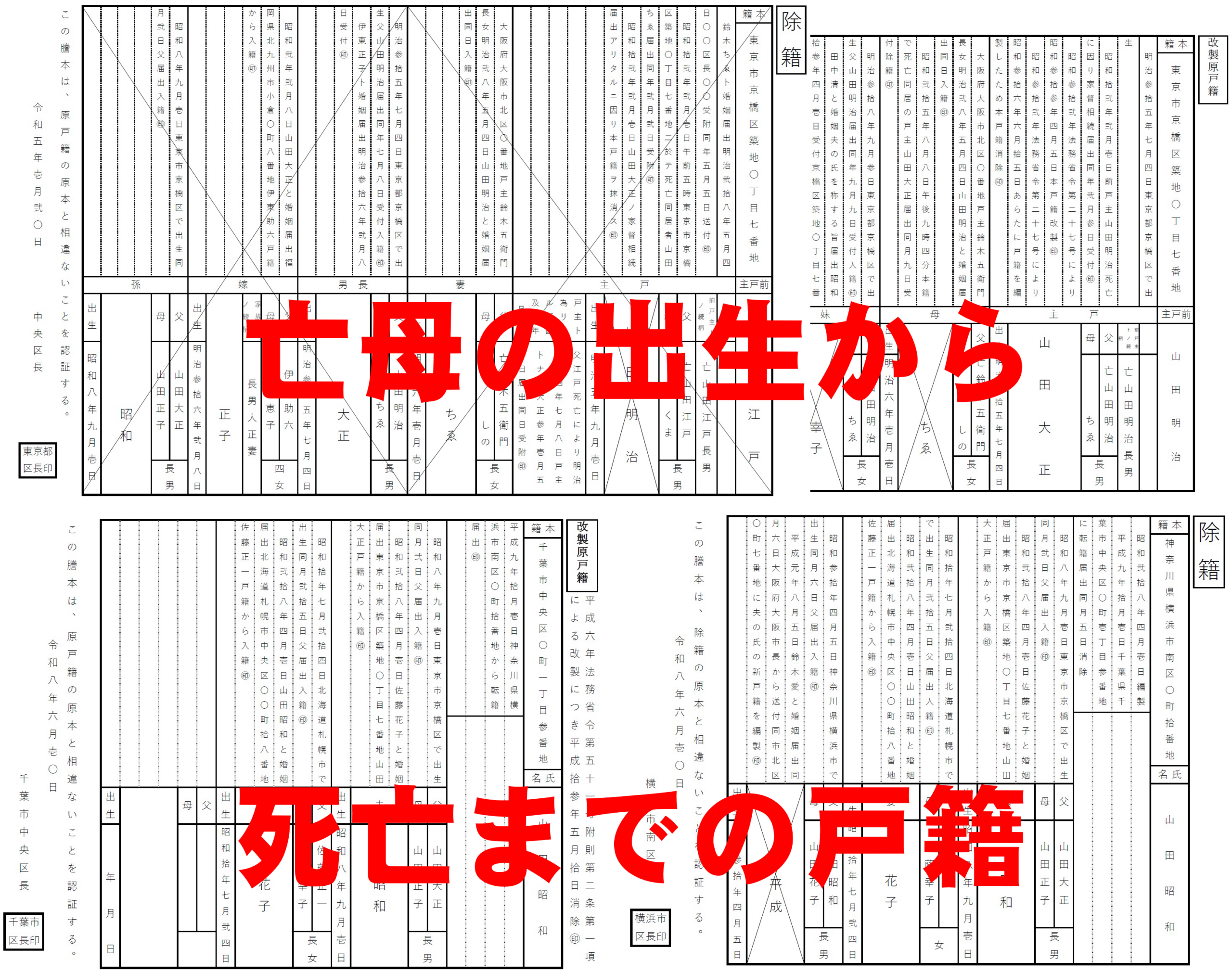 相続手続きで必要となる亡母の出生から死亡までのすべての戸籍(明治・大正時代の改製原戸籍など)